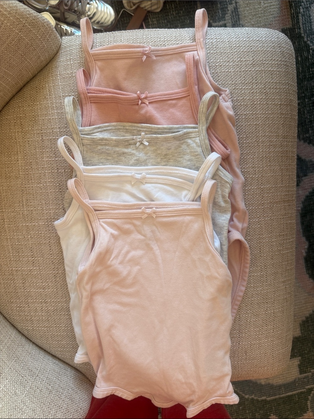 H&M Girls 5-Pack Cotton Tank Bodysuits - White, Light Gray, Dusty Pink